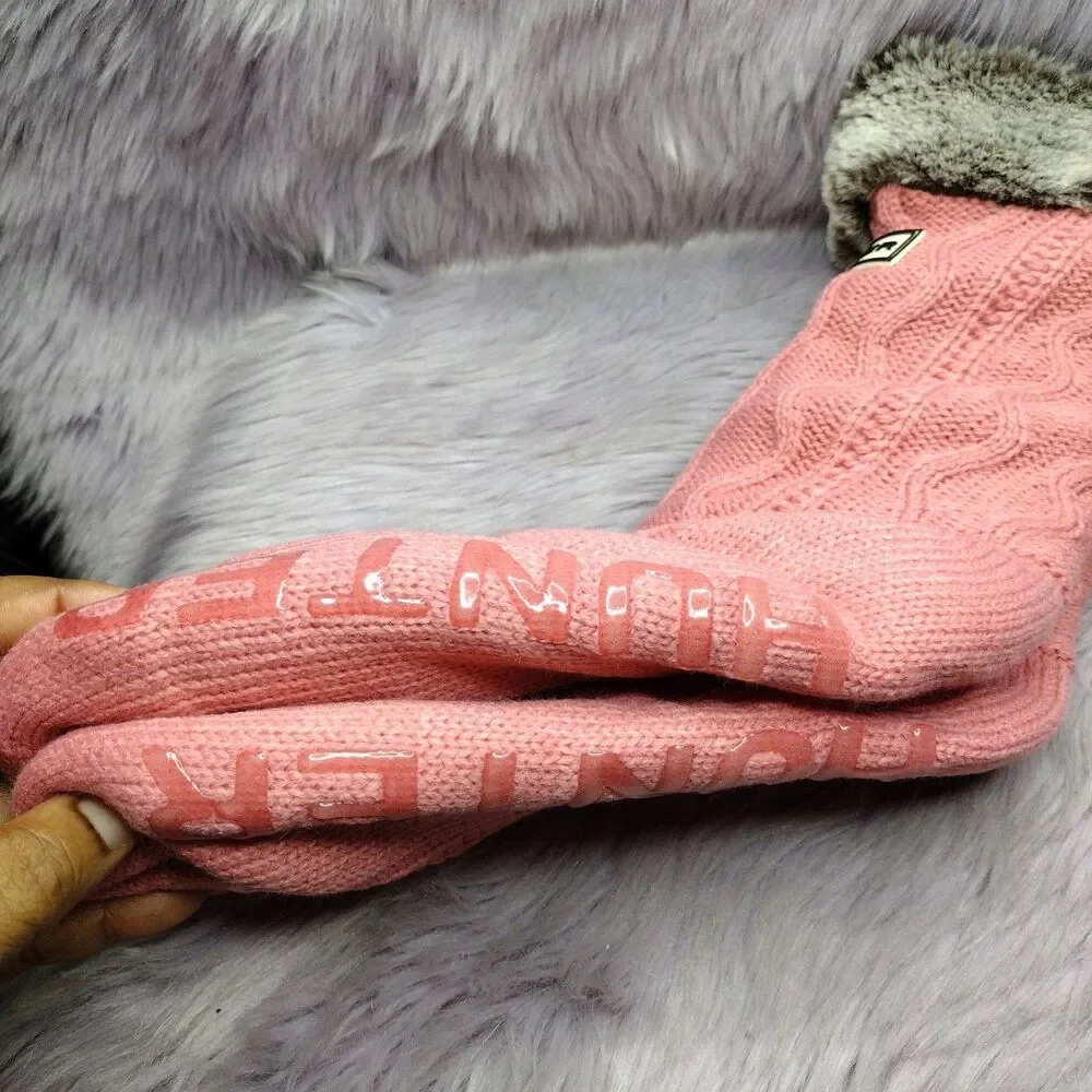 New Hunter Slipper No Slip Socks Pink Faux Fur Knit Brown Gray Sz OS One Size